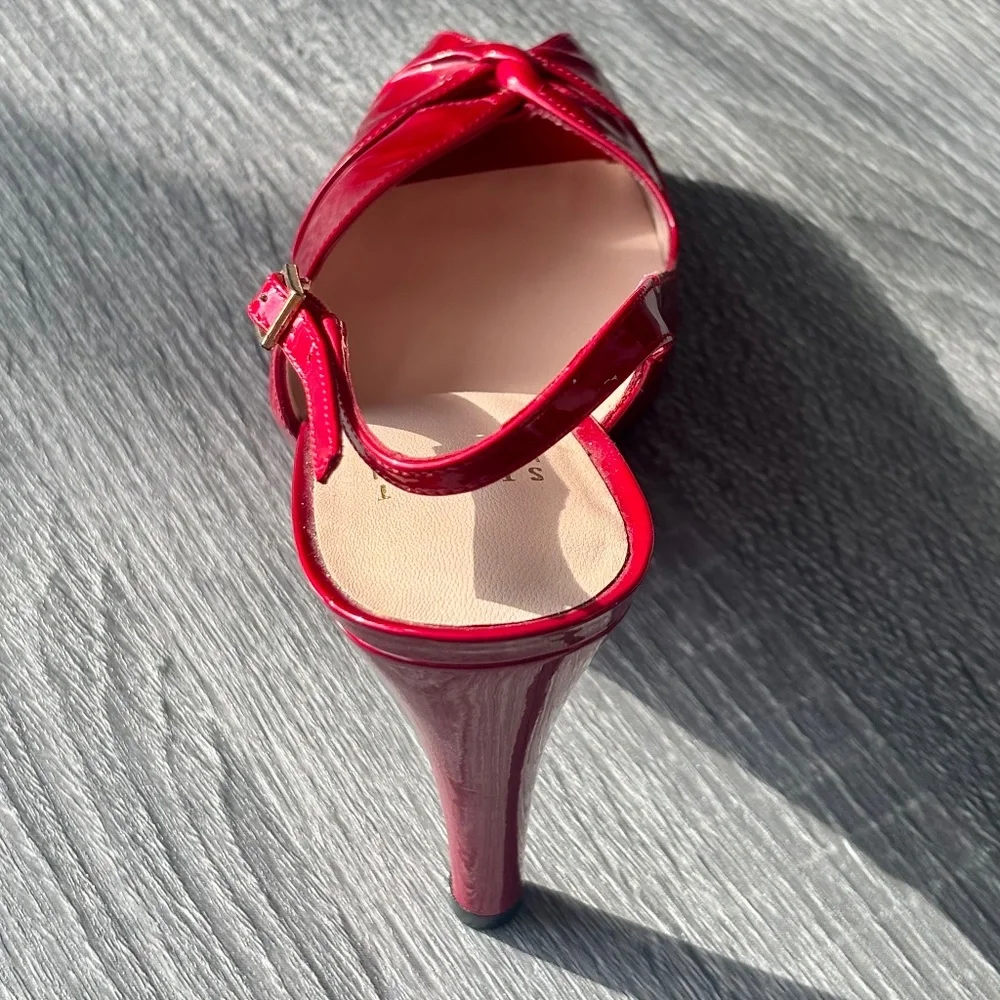 Stuart Weitzman Red Patent Leather Slingback Peep Toe Heels 6.5M NEW - Picture 4 of 8